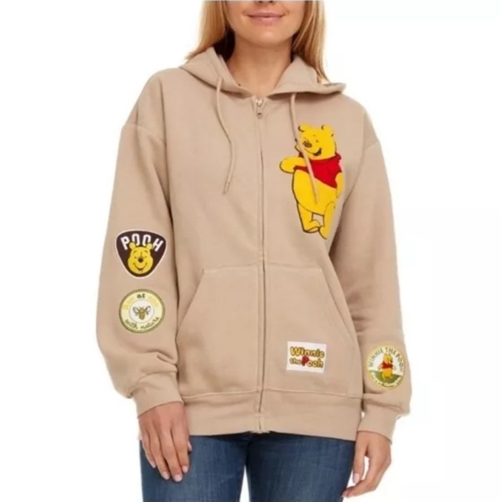 DISNEY❤️WINNIE THE POOH💛SAND SOFT LONG SLEEVE ZIP-UP HOODIE SIZE MEDIUM 🌟EUC🌟